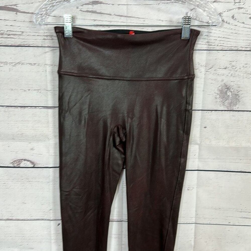 Spanx Leggings Faux Leather Womens Small Maroon High Rise Shaping Ankle - Picture 3 of 13